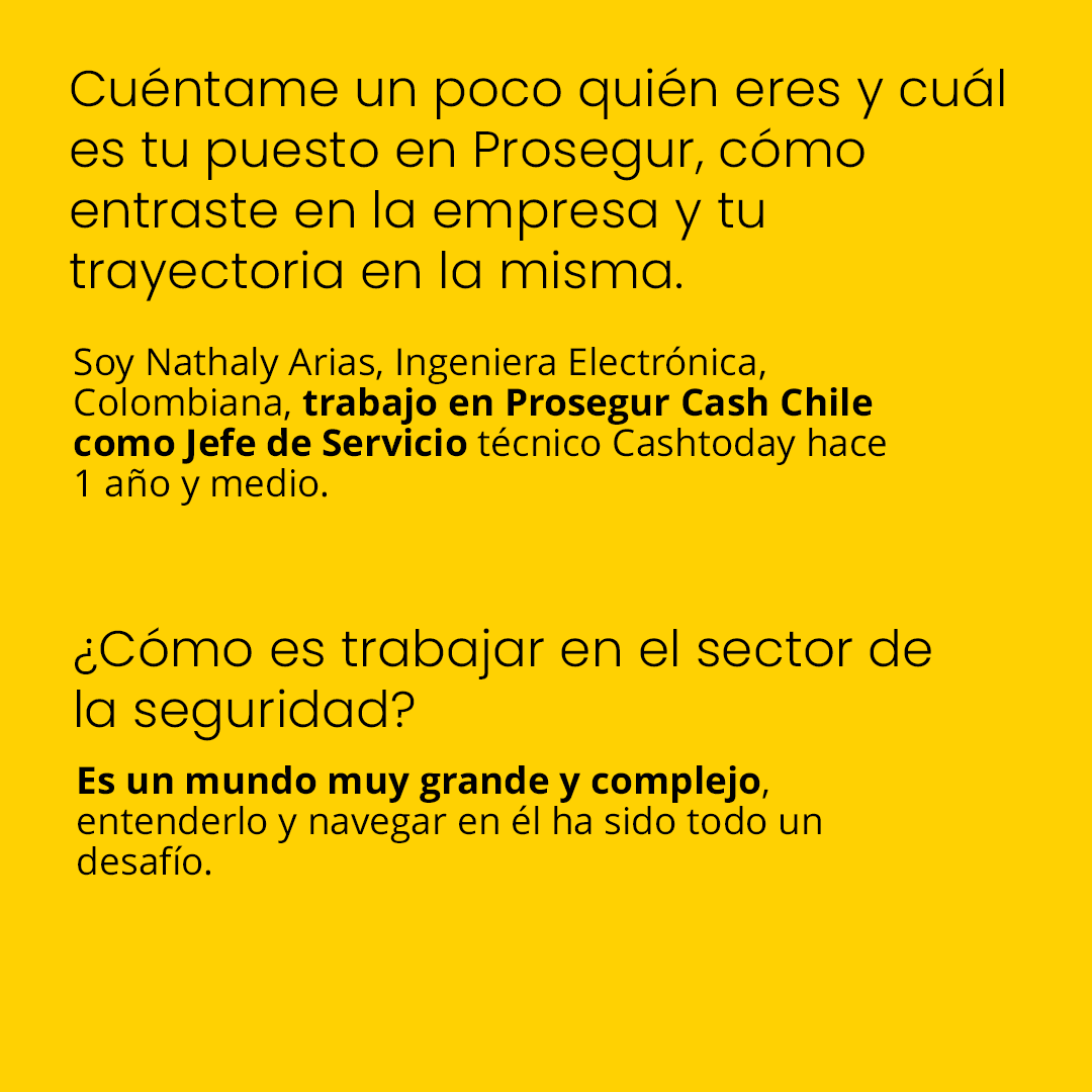 ProsegurGlobal's tweet photo. 🔎 Conoce la historia de Nathaly Arias, una Ingeniera Electrónica ⚡️ que abre camino a otras mujeres del sector desde que asumió el cargo de Jefe de Servicio técnico Cash Today de Prosegur.
#TalentoProsegur #OrgulloProsegurer https://t.co/2iC3eGa43R