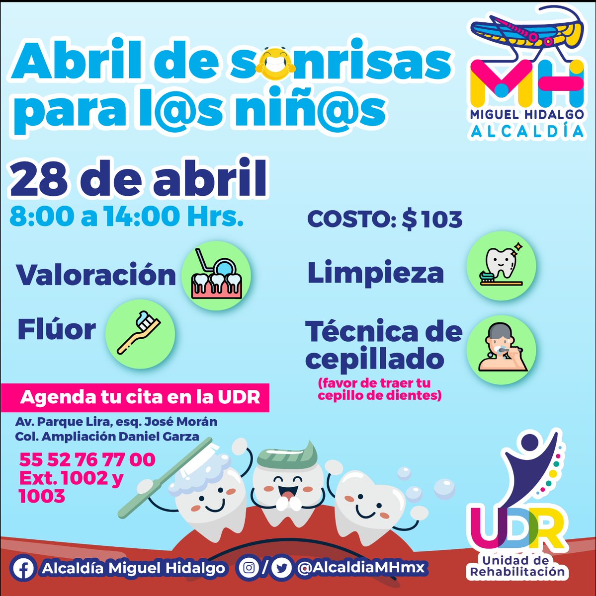 Alcaldía MH Desarrollo Social (@mhdessocial) on Twitter photo No dejes de asistir a la Unidad de Rehabilitación, lleva a tus pequeños a valuación dental. ¡Te esperamos! #CentrosSocialesMH No dejes de asistir a la Unidad de Rehabilitación, lleva a tus pequeños a valuación dental. ¡Te esperamos! #CentrosSocialesMH
