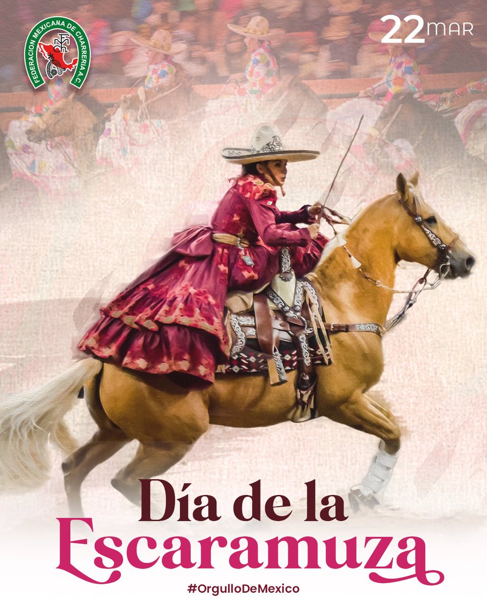 FMCharreria's tweet photo. 22 de marzo #DiaDeLaEscaramuza 

Reconocemos la entrega, esfuerzo y constancia de nuestra dama charra; mujeres que con gran pasión por este deporte día a día engalanan todos los lienzos en México y Estados Unidos.

¡Escaramuza Orgullo de #Mexico! 🇲🇽🇺🇸

#CharreríaOrgulloDeMexico https://t.co/MgCyE2D8zd
