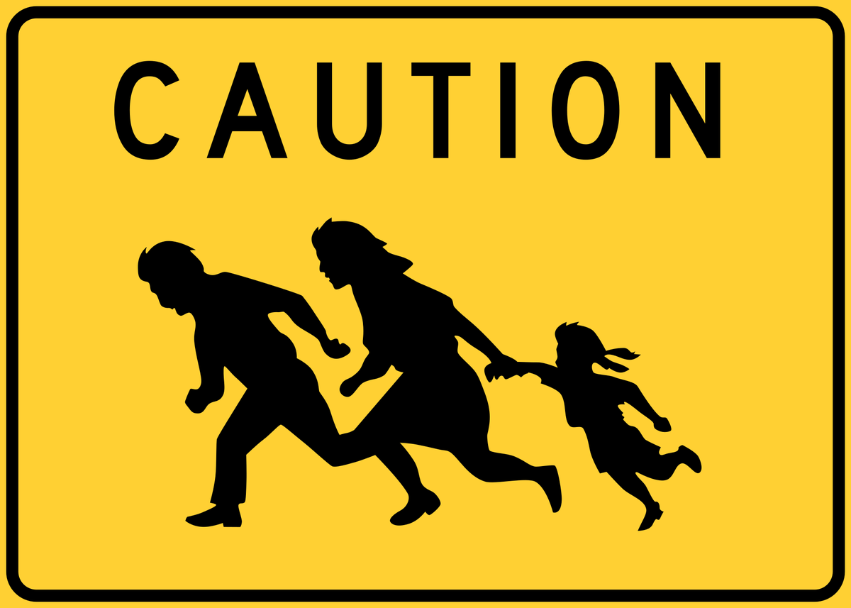 NatBoundUnbound's tweet photo. What does a California highway sign - CAUTION - that became iconic in its association with the war over immigration have to do with Indigenous captivity and slavery? https://t.co/QOkS9sIKdU