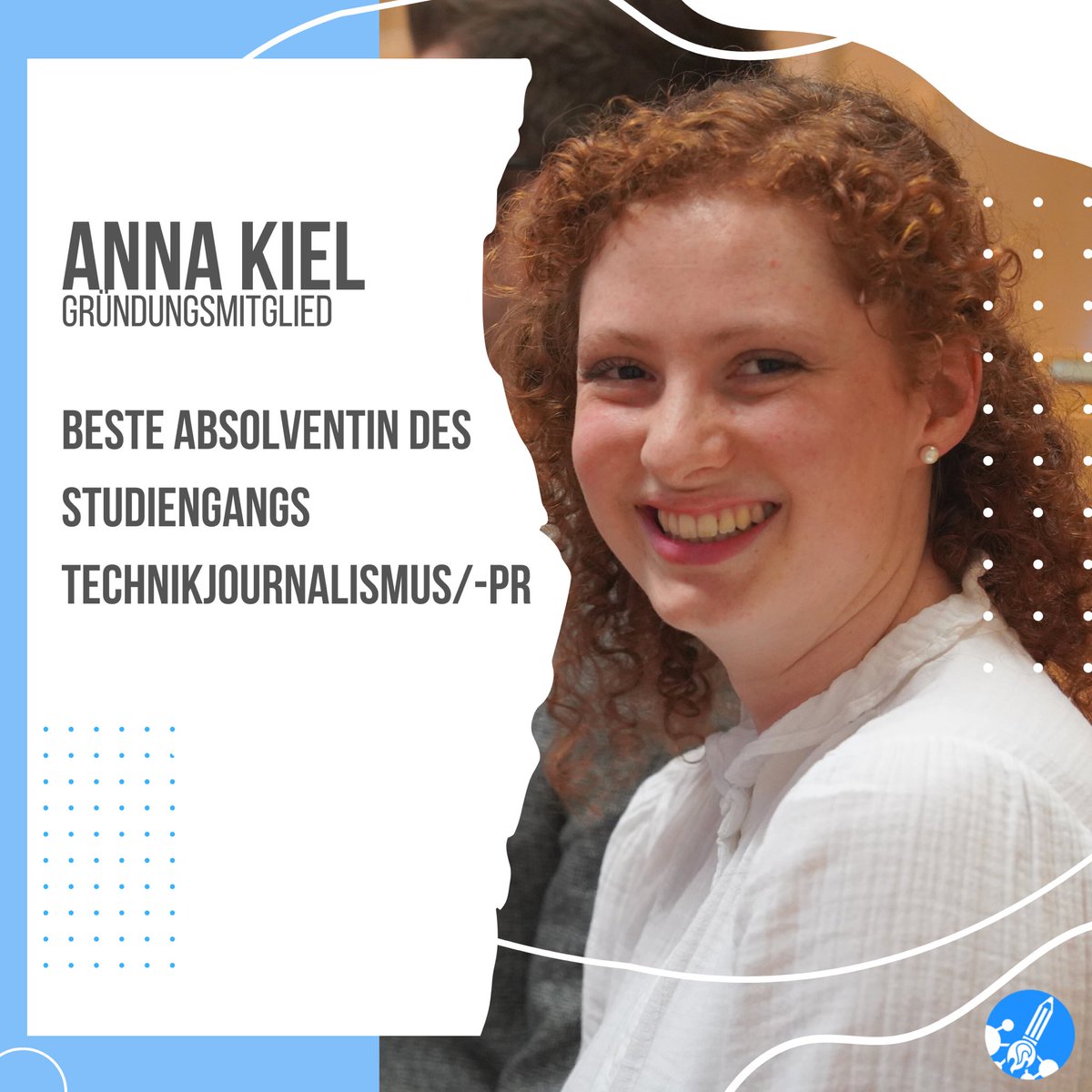 _future_com_'s tweet photo. Letzten Freitag wurden die Absolvent*innen unseres Studiengangs #Technikjournalismus/ Technik-PR verabschiedet. Besonders feiern konnten wir unser Gründungsmitglied und ehemalige #Chefredakteurin Anna Kiel als beste TJ-Absolventin bisher. Herzlichen Glückwunsch! 🥳💙 https://t.co/KyQSc35lS5