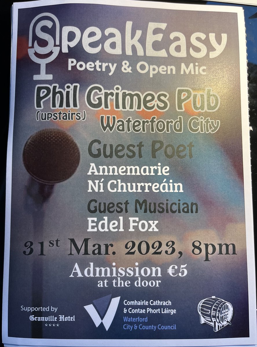 The next SpeakEasy Poetry & Open Mic event March 31 with @NiChurr as guest poet, and @edelf as guest musician PLUS open mic. Would love to see you there.