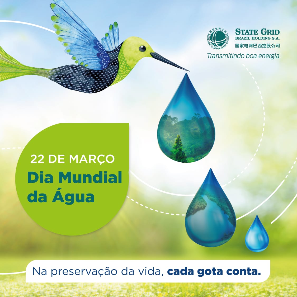 StateGridBrazil's tweet photo. O Dia Mundial da Água foi criado em 1992 com o objetivo de chamar a atenção da sociedade para a questão hídrica, promovendo uma reflexão sobre o uso racional de água. (+) https://t.co/Nl4nLTEEoG