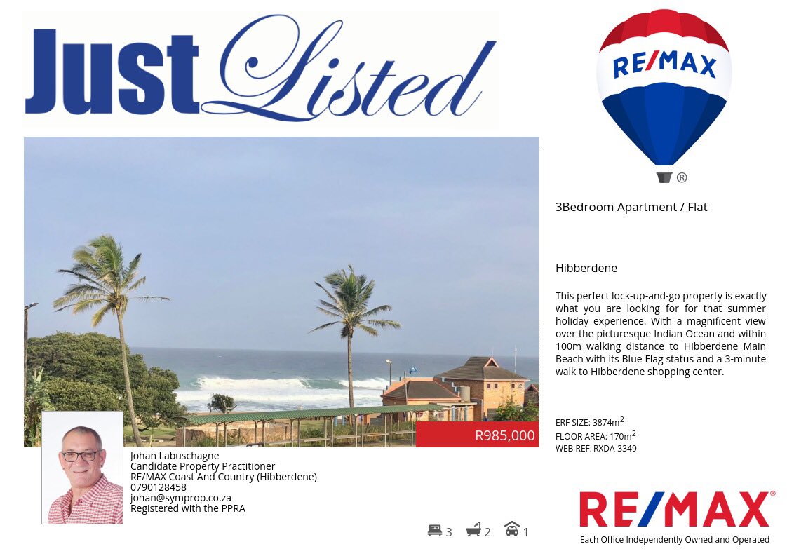 johansplaybook's tweet photo. Life is always better with fantastic sea views! 😍😉
Call me to view this conveniently located 3 bedroom apartment! 😎🌊
0790128458

#remaxcoastandcountry #homeofthetoprealestateagents #NoBodySellsMore #kznsouthcoast #hibberdene #beachfrontproperty #beachapartments https://t.co/WcbFsIIQwG