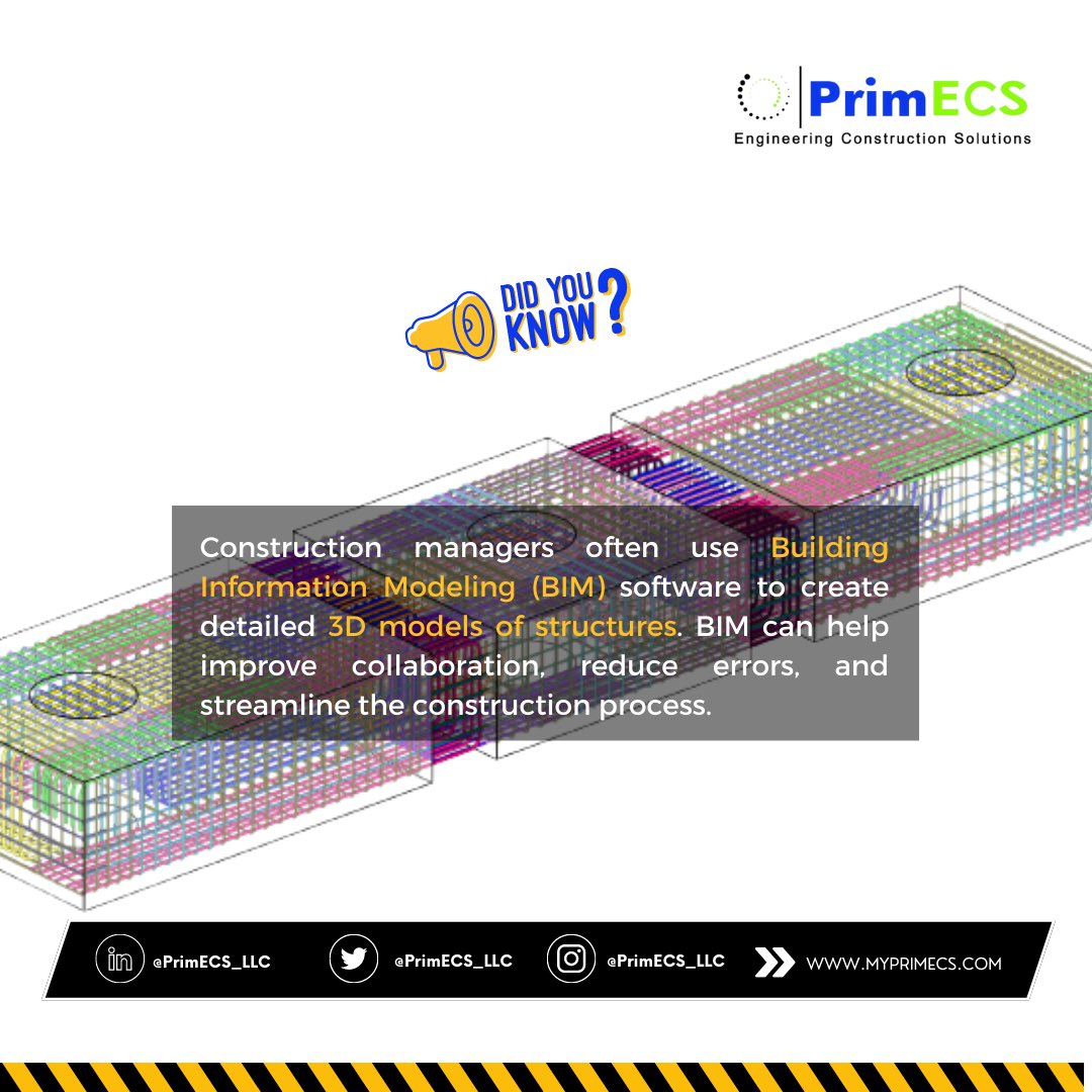 PrimECS_LLC's tweet photo. #Construction managers often use Building Information Modeling (BIM) software to create detailed 3D models of structures. BIM can help improve
collaboration, reduce errors, and
streamline the construction process.
#Engineering #USA #Rwanda https://t.co/3Y6M2Z6HMv