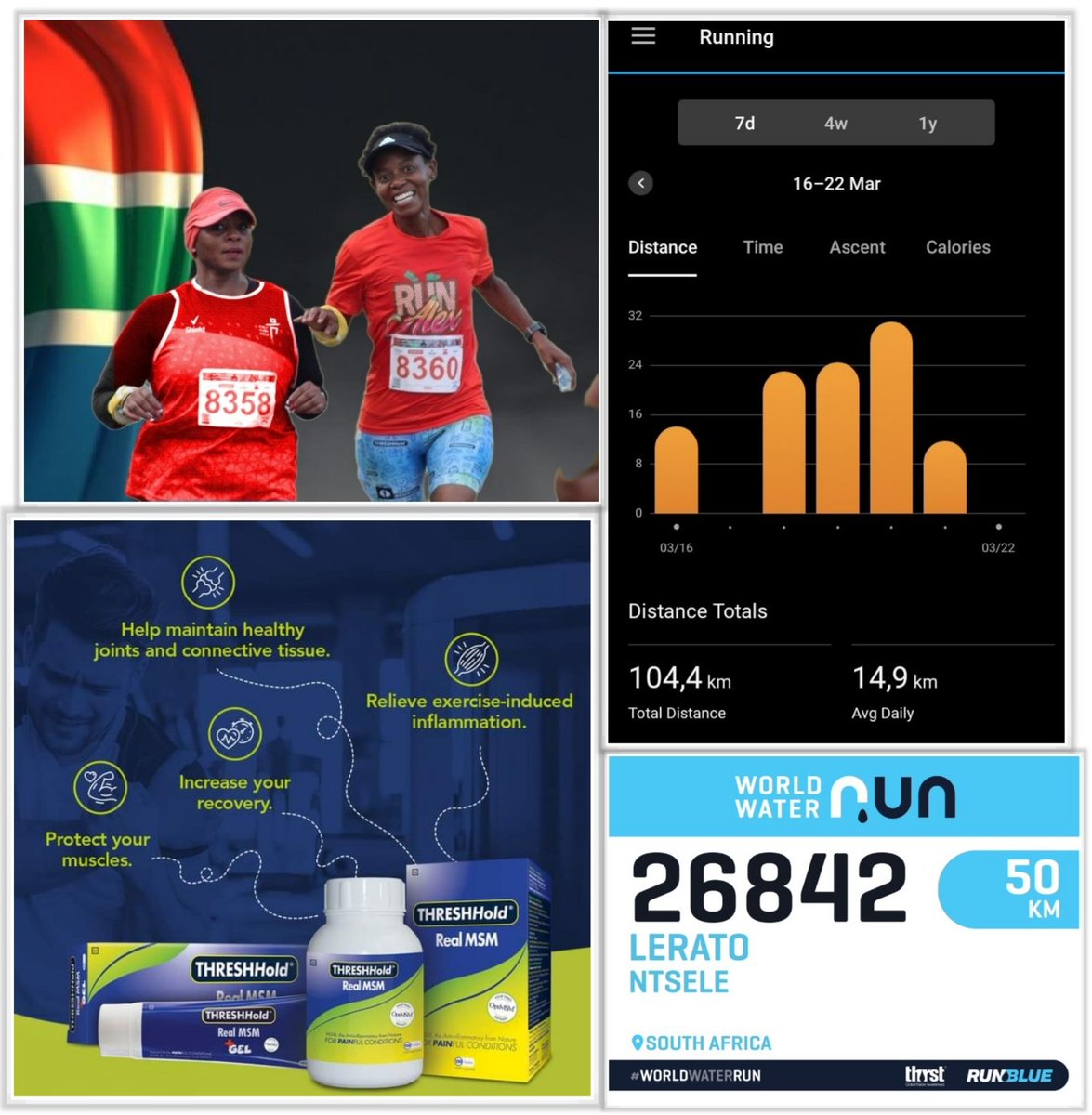 Hey y'all 💕. 90.2km 👟 🏃🏾‍♀️ in 4 consecutive days.... Fueled by #ThreshHold 💙💛

💦 Ran >50km for #WorldWaterRun #RunBlue

🍉#RunAlex You chose to be awesome on #HumanRightsDay, can't wait for Y2024

#RunningWithSoleAC 💙, love you guys 🤗
#LiveLifeWithVitality 💗
#IPaintedMyRun