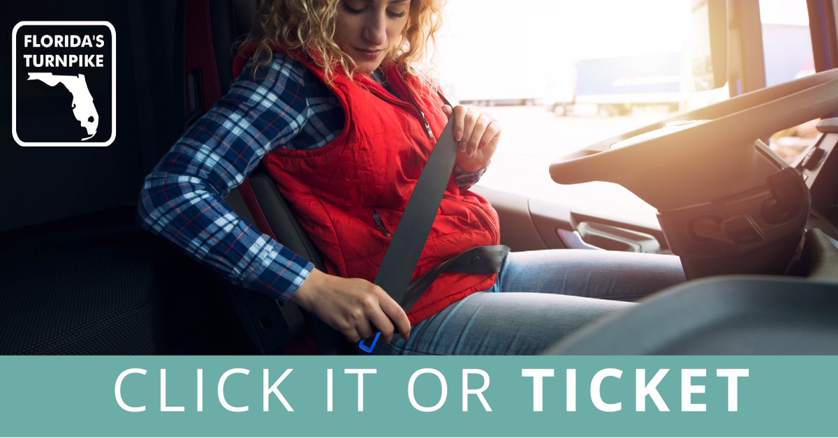 FloridaTurnpike's tweet photo. Don’t forget to #BuckleUpFL. Your seatbelt reduces your risk of being hurt in a crash by almost 50%. #ClickItOrTicketFL @FLHSMV @NHTSAgov https://t.co/bWPvyRLbm5