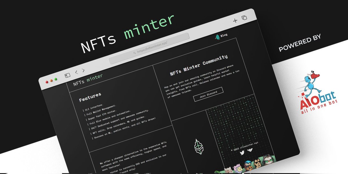 Introducing NFTs minter💎 A collaborative project between some of the biggest names from various industries! The fastest minter out there, the smartest Blur monitor and bidder! Stay tuned and follow @nftsminter for a chance to win🔥