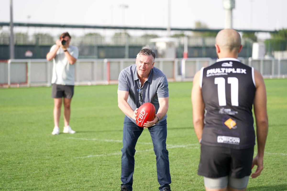 AFLME's tweet photo. Yesterdays special guest at training doesn’t get much bigger in the AFL world! 

Thanks for the support Eddie.

#AFLME #AussieRules #Grassroots #Community #AFL https://t.co/OM0M25U48p