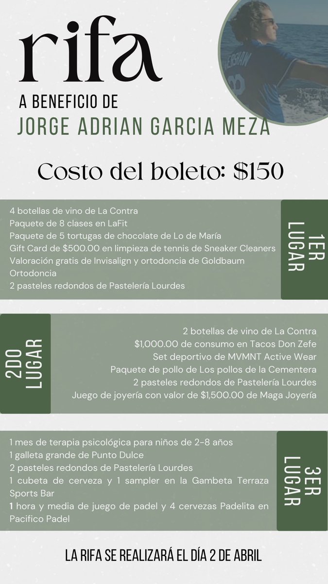 yanaramenag's tweet photo. Hola familia y amigos, estamos llevando a cabo una rifa a beneficio de la salud de Jorge Adrian Garcia Meza, les agradecería mucho su apoyo compartiendo y comprando boletos🤍🤍 quien guste boletos puede mandarme mensajito🫶🏻 https://t.co/FShlFCtero