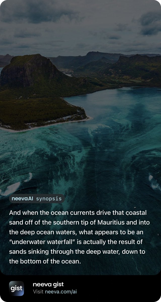 nitarakad's tweet photo. TIL on @neeva gist that this beautiful underwater waterfall in Mauritius is an illusion 🤩😮 try the beta today at https://t.co/dk9xCo0HcY #neevaai https://t.co/sR0HUVDn9b