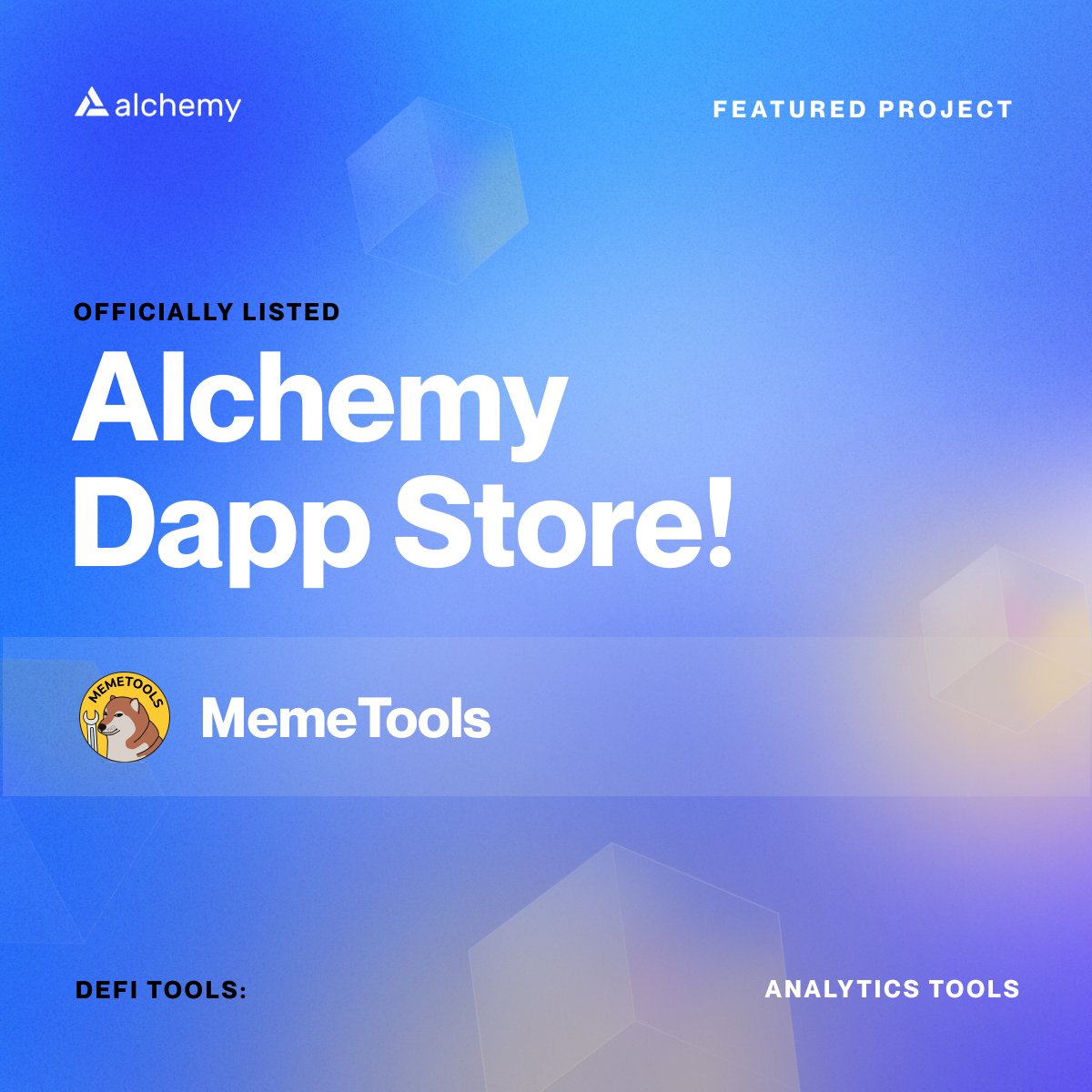 🎉 MemeTools has been listed on @AlchemyPlatform 's DApp store! We are looking to apply to their $25 Million Developer Grants Program to bring DogeBonk's utility to the next level!

Check it out here: alchemy.com/dapps/memetools