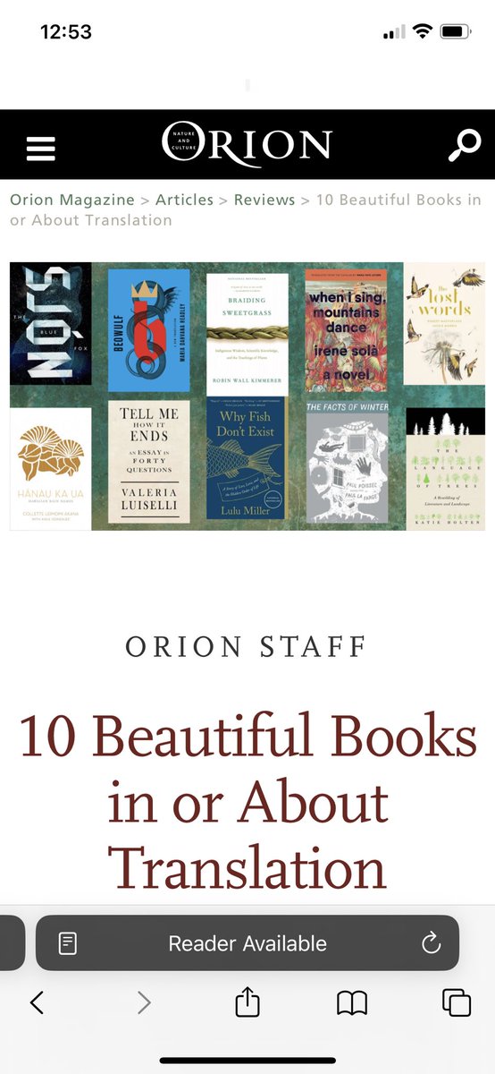 lmillernpr's tweet photo. Honored to be on this list alongside so many books I own and now want to own. [particularly now coveting The Language of Trees by @katieholten]. 🌳 Thank you @Orion_Magazine ! I love that you see Fishie as a work of translation/ or trying to translate. It really is! https://t.co/YSOtPRzzJH
