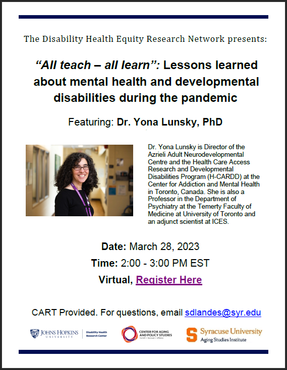 Our DHERN meeting is ONE WEEK AWAY! Don’t miss Dr. Yona Lunsky’s expertise on 3/28 from 2-3pm eastern! @scottdlandes @BonnieSwenorPhD @yonalunsky syracuseuniversity.zoom.us/meeting/regist…