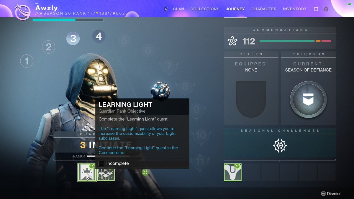 AwzlyFFA's tweet photo. @BungieHelp Cannot advance my Guardian Level. Someone might want to look into this. If its simple like I am missing prerequisites for the mission, maybe dont have it in the guardian level progression? https://t.co/3qBplYiWFM