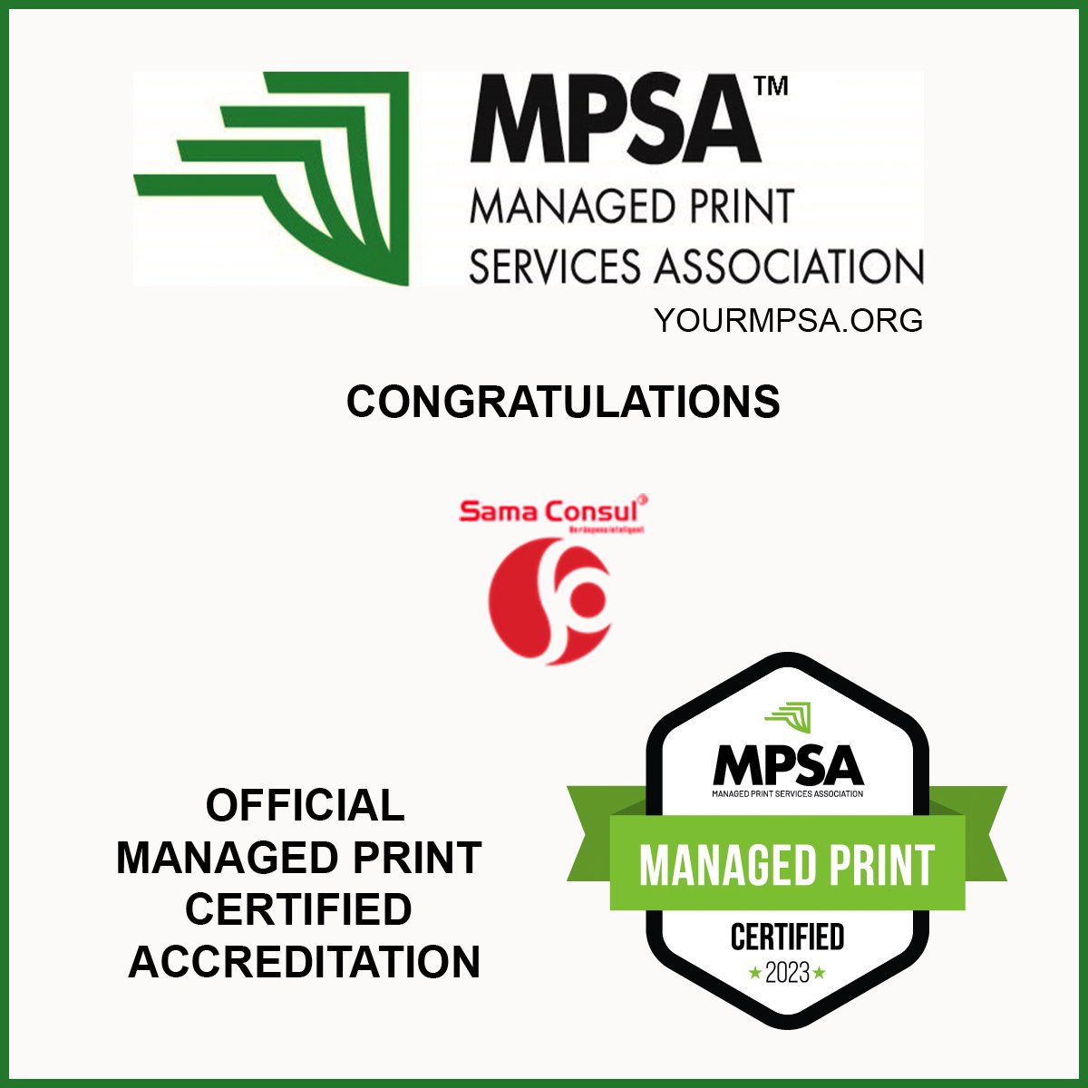 Congratulations to Sama Consul on achieving the managed print-certified accreditation! Here is to a bright future #samaconsul