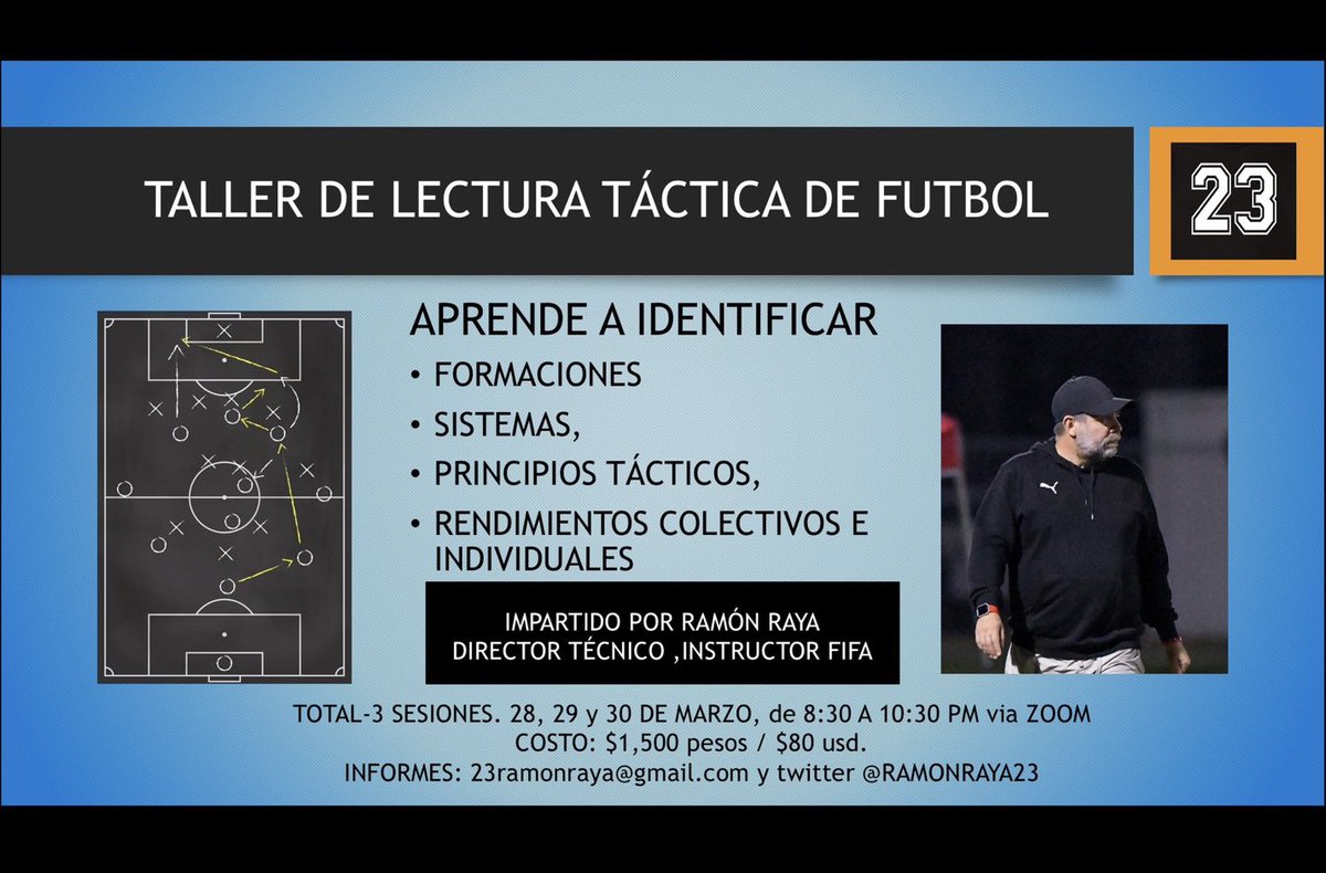 Nunca es tarde para aprender y el conocimiento no hace daño. 
Modifica tu manera de ver y entender el futbol. Tercer taller de lectura táctica. Quieres conocer los principios tácticos actuales?
Inscríbete.
Se agradecen RTs