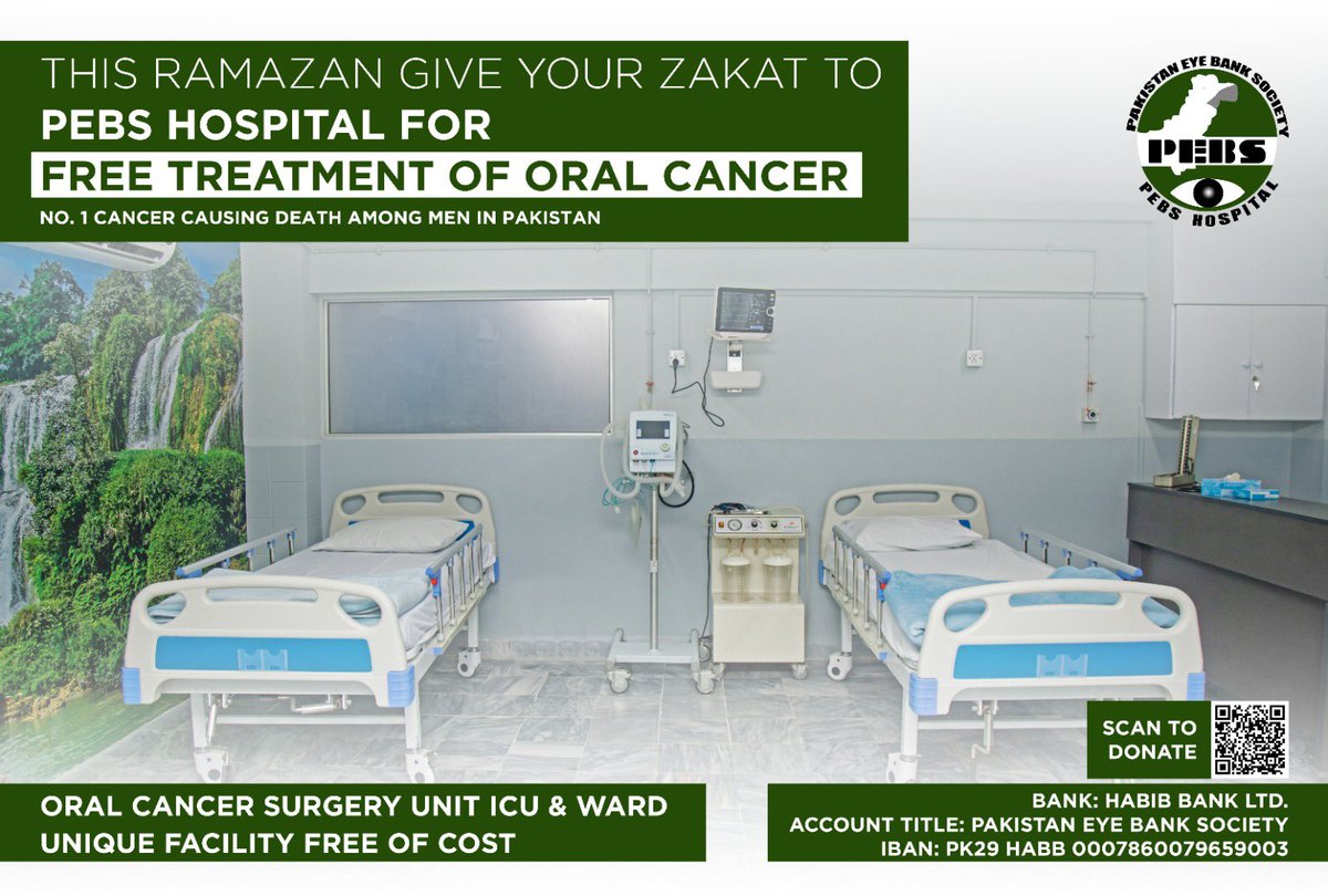 DrJMughal's tweet photo. #RamazanMubarak
#RamadanMubarak 

Please give your #Zakat to @PEBS_Hospital for the #Free_Surgery of #OralCancer 🙏
(No.1 cancer causing death among men in Pakistan)

#BeatOralCancer
#TogetherWeCan https://t.co/gLHQWnWowR