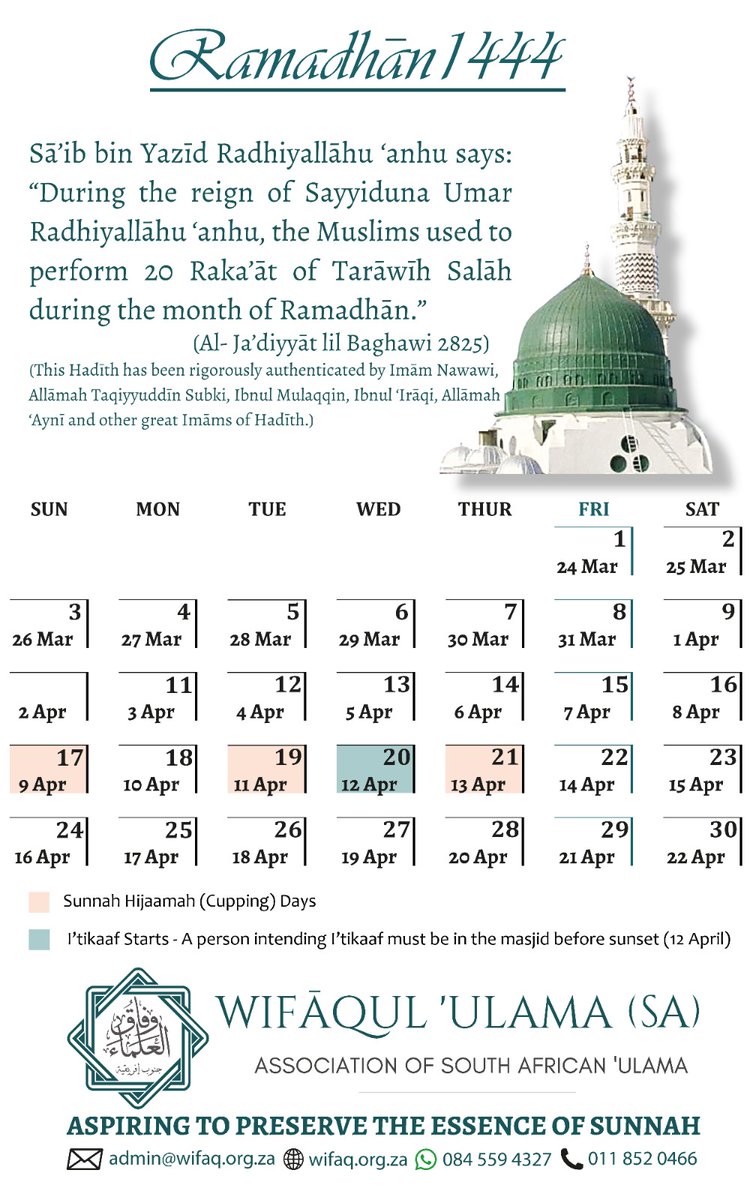 MrIAS3's tweet photo. 🗓 RAMADHAAN 1444 CALENDAR 

#Islam #Imaan #Muslim #Mumin #Ramadhan #ramadan2023 #ramadhan1444 #SOUTHAFRICA #WifaqulUlamaofSouthAfrica https://t.co/HHJIF7Q4zD