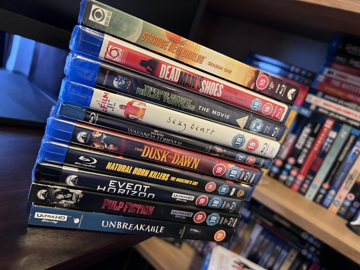 Might have gone a bit mad on payday…. Also, hate the skinny case that #BlackPantherWakandaForever came in!?!?

#FilmTwitter #4kmovies #Bluray
