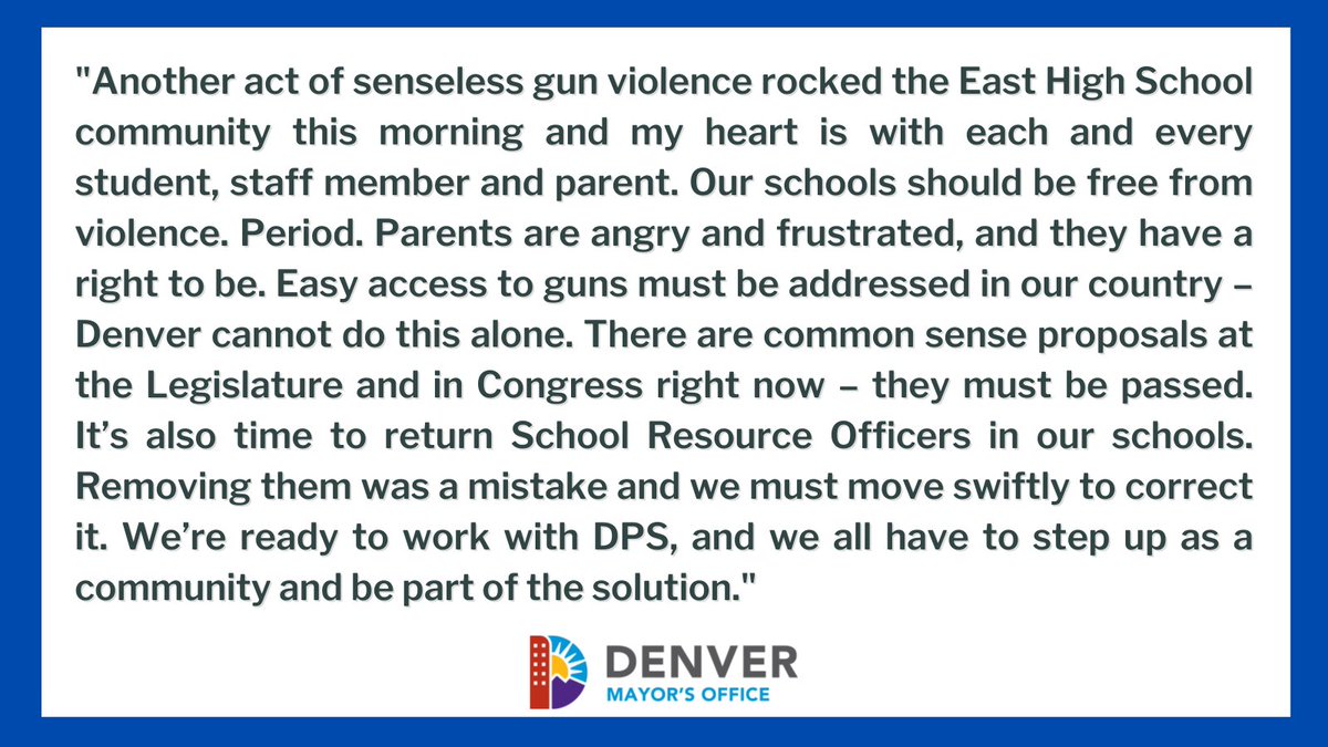 MayorHancock's tweet photo. My statement regarding today's shooting at East High School. https://t.co/JThY5N9ryc