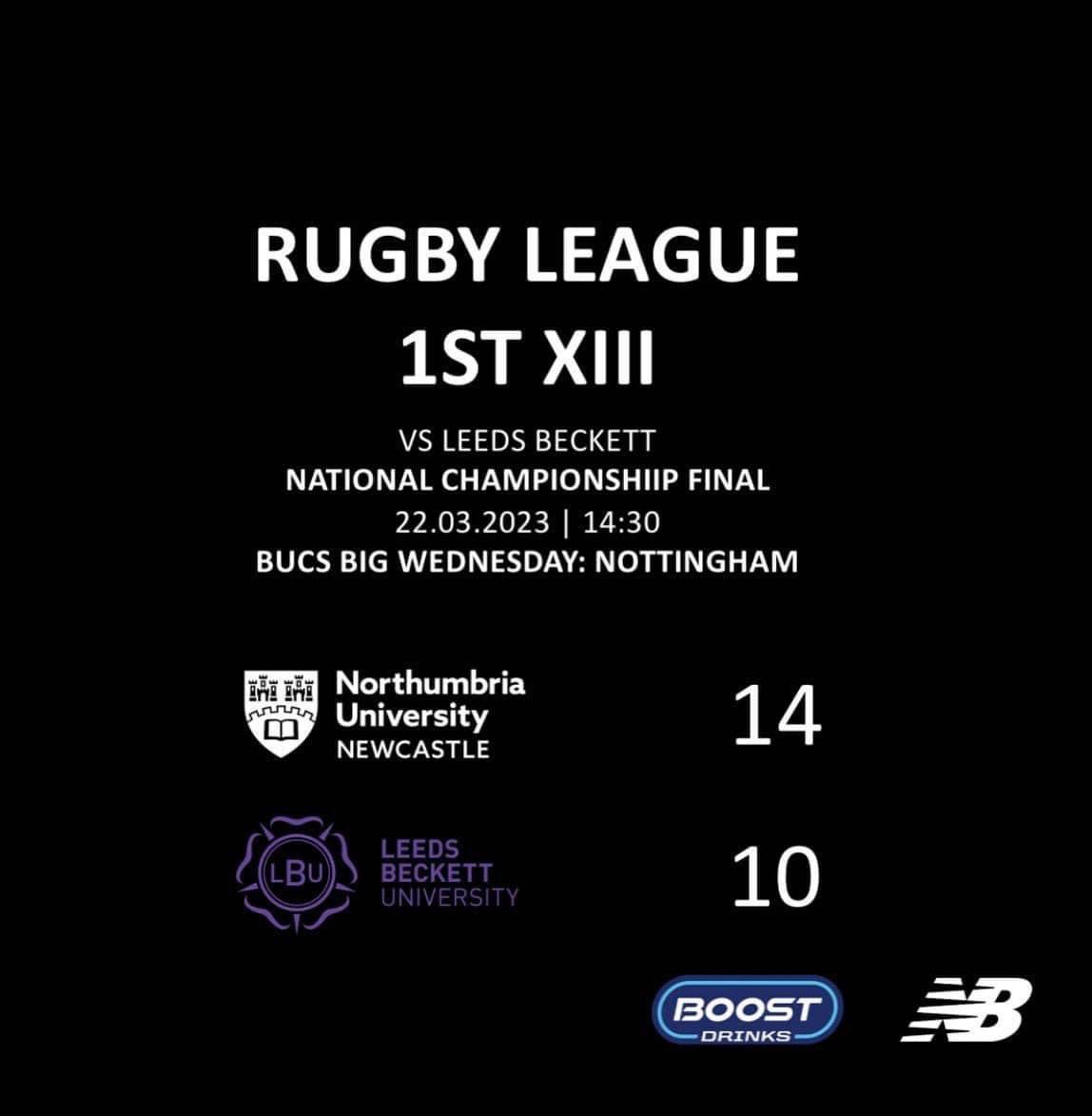Congratulations to Northumbria University and the Wallsend Eagles boys who triumphed in the National Final today in a tough old affair with Leeds Beckett. 

I’d imagine it will just be a quiet one tonight 🍺💪

 ⚫️🦅🟣