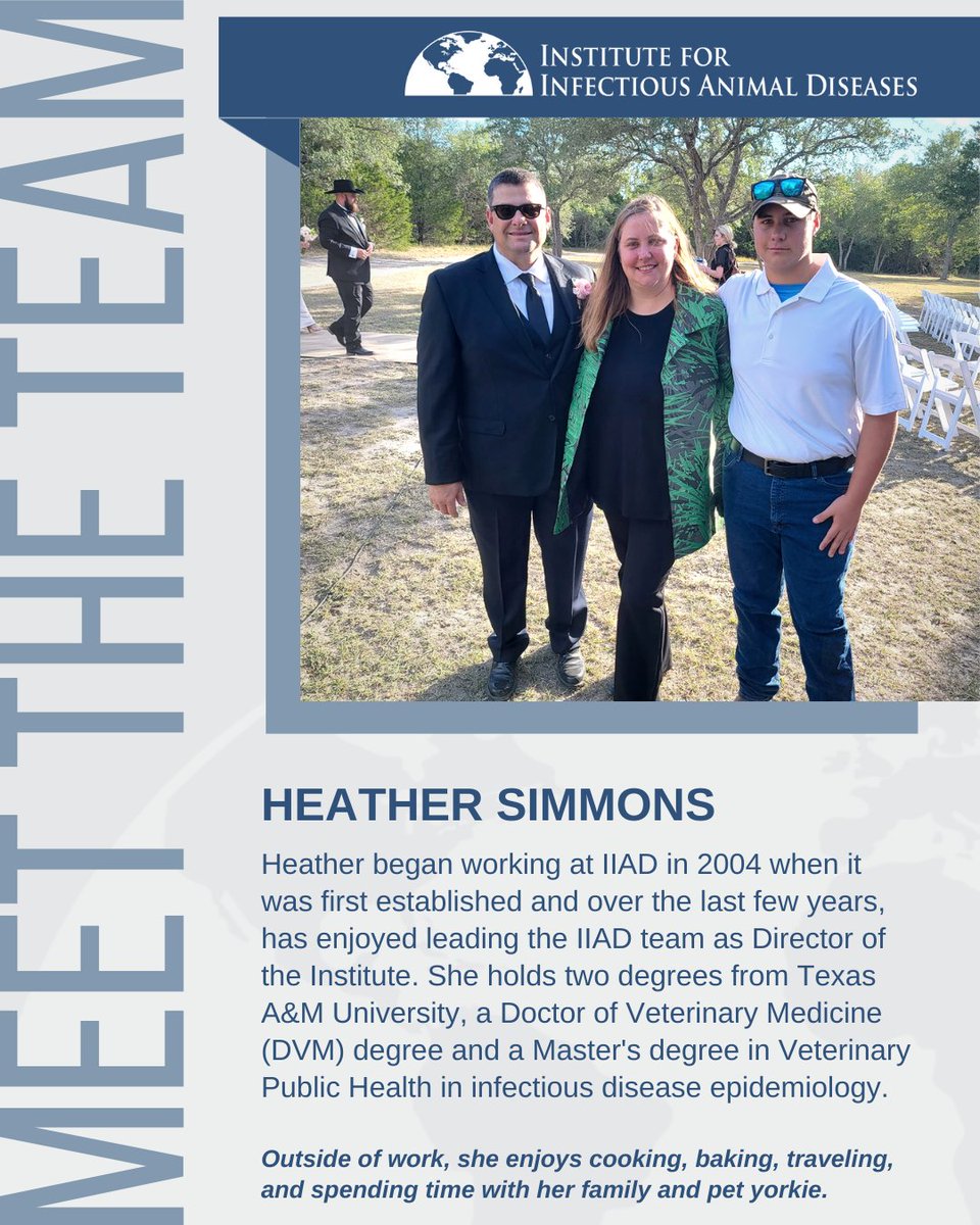 IIADAgriLife's tweet photo. 🌟Staff Spotlight🌟
➡︎ Introducing: Heather Simmons

Heather has been with IIAD since 2004 and has served as our Director over the last 3 years. She enjoys spending time with her family &amp; pet yorkie🐾

#IIAD #tamu #staffspotlight #director #veterinarian #animalhealth https://t.co/5MCDtJCgdx