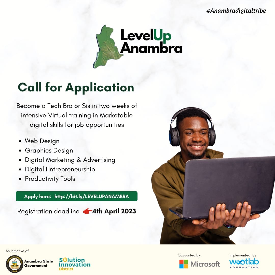 In partnership with Microsoft and Wootlab Foundation, the SID embarks on LEVELUP ANAMBRA PROGRAM to train 20,000 youths of Anambra on selected digital skills starting this March.