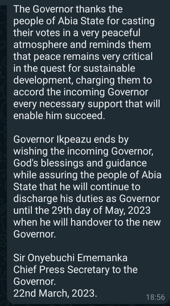 hartng's tweet photo. Governor @GovernorIkpeazu congratulates @alexottiofr, urges contestants in the election not to distract him with litigations.

#AbiaFirst https://t.co/w1TNxrZICy