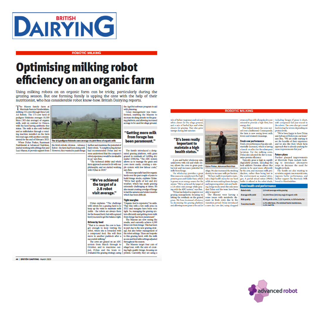 This month in <a href="/britishdairying/">British Dairying</a>  <a href="/ProperJobPinker/">Dylan Pinker</a> talks about optimising AMS efficiency at Merrivale Farm. 

You can read the full article here:-

arn-ltd.com/newsroom/lates…

#AMS #roboticmilking #AdvancedRobot