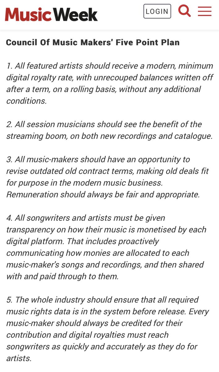 The UK Council of Music Makers have a five-point plan to fix streaming, and <a href="/UMAW_/">United Musicians and Allied Workers</a> has been working hard on very similar goals in the US - points 1 &amp; 2 are the focus of our resolution introduced to congress by <a href="/RepRashida/">Congresswoman Rashida Tlaib</a>, points 4 &amp; 5 are part of our #JusticeAtSpotify demands