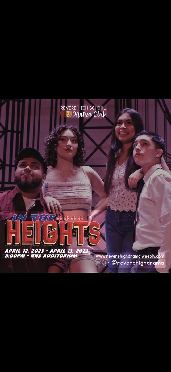 Kristina Menissian (@kmeniss) on Twitter photo Tickets are on sale for <a href="/reverehighdrama/">reverehighdrama</a>’s production of In The Heights! Come support the great work our students are doing! Limited tickets available at the door. ticketsource.us/revere-public-… <a href="/arts_rps/">Director of Fine Arts, Kelly Williams</a> #arts Tickets are on sale for <a href="/reverehighdrama/">reverehighdrama</a>’s production of In The Heights! Come support the great work our students are doing! Limited tickets available at the door. ticketsource.us/revere-public-… <a href="/arts_rps/">Director of Fine Arts, Kelly Williams</a> #arts