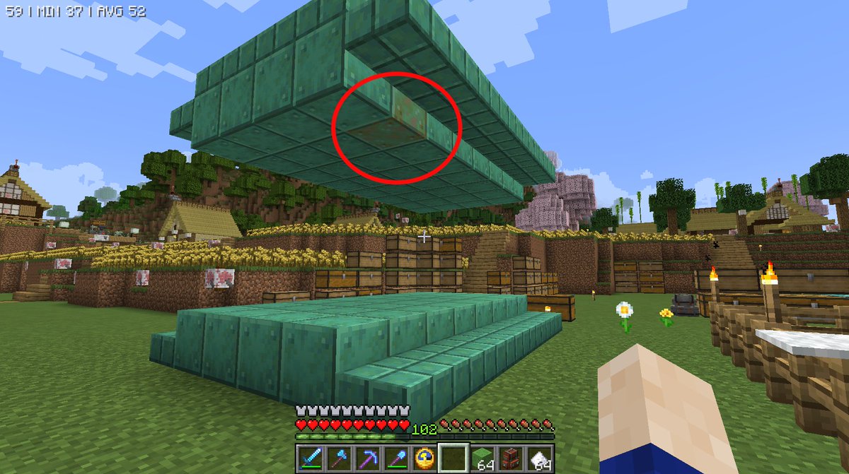 ComanHoliday's tweet photo. #Minecraft #マイクラ #FarmersDelightMod　
そろそろ弥生村をお暇したいと思ってるんだけど、
この１個がなかなか錆びてくれない(`ᾥ’) https://t.co/XRKGx28XKu
