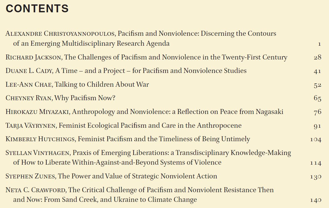 👀A teaser for you all: the table of contents for the 1st issue of #JPN, due out very soon (matter of days now) 👇 #newjournal for #peerreviewed study of #pacifism & #nonviolence