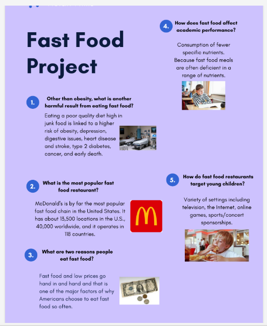 Task 4: <a href="/RRLearners/">RRLearners</a> while reading Fast Food Nation, we researched fast food's positive and negative effects on us as a society. Based on the information found, students had to pick if they were for it or against it. #RobinsonISD #RISDIsibindi