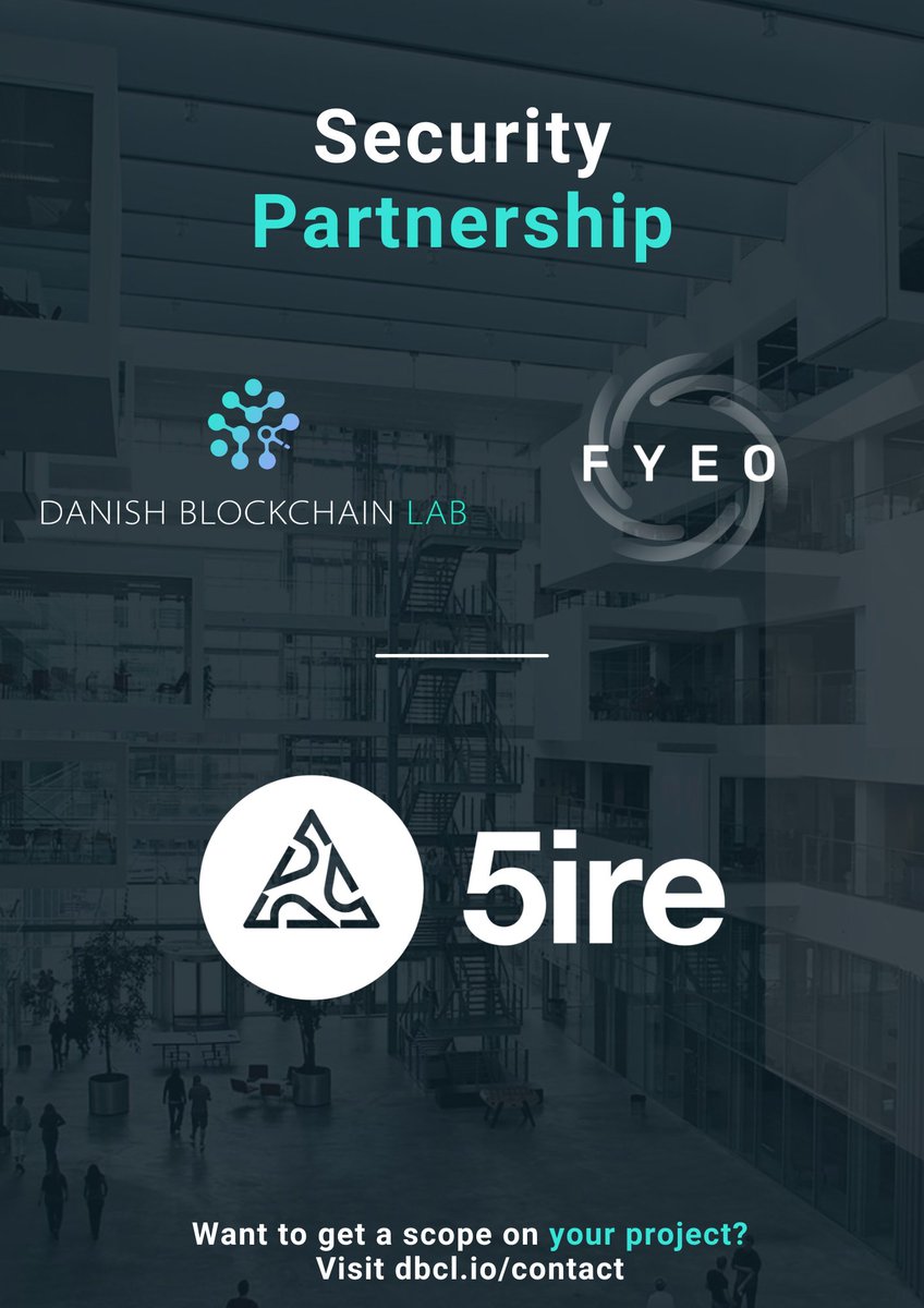 Danish Blockchain Lab (@dkblockchainlab) on Twitter photo <a href="/DKBlockchainLab/">Danish Blockchain Lab</a> & <a href="/goFYEO/">FYEO</a> is proud to have partnered with <a href="/5ireChain/">5ireChain (What's cooking?)</a> on the audit of 5ireChain, their blockchain powered by their own consensus; The 5irechain Proof Of 5ire (PoF) protocol.
Join their testing phase here docs.5ire.org , and be eligible for bug-bounties <a href="/DKBlockchainLab/">Danish Blockchain Lab</a> & <a href="/goFYEO/">FYEO</a> is proud to have partnered with <a href="/5ireChain/">5ireChain (What's cooking?)</a> on the audit of 5ireChain, their blockchain powered by their own consensus; The 5irechain Proof Of 5ire (PoF) protocol.
Join their testing phase here docs.5ire.org , and be eligible for bug-bounties