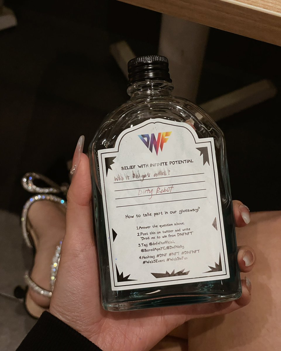 evynwonggg's tweet photo. Drink me win from DNFNFT ✨ @dnfnftofficial @BoredApeYC @DnfNicky
#DNF #NFT #DNFNFT #Web3Event #Web3isFun https://t.co/CzatqIWBa7