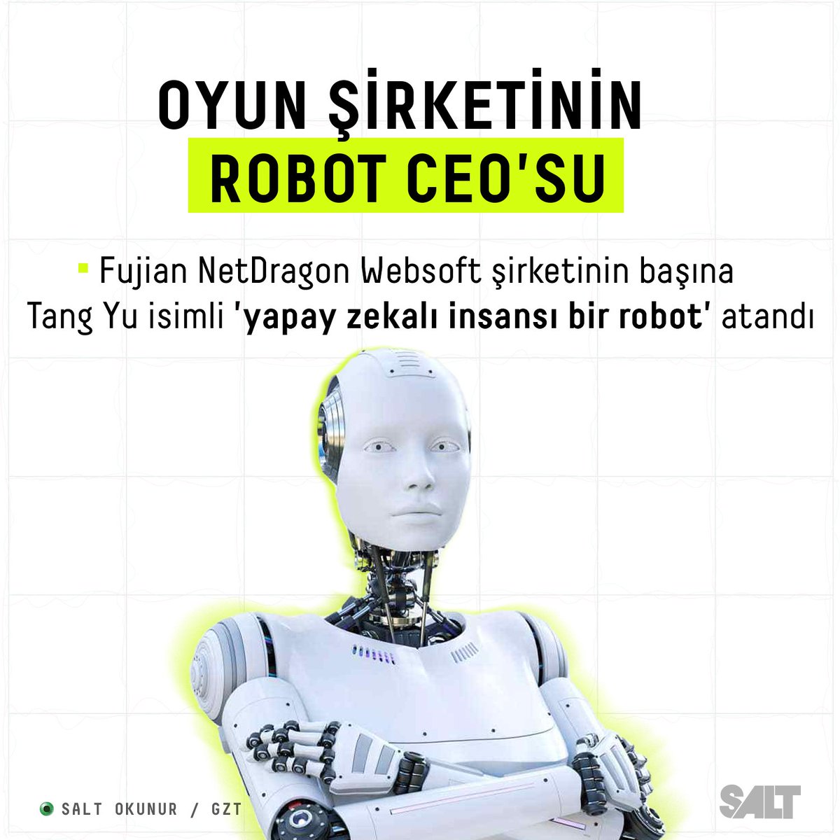 saltokunurgzt's tweet image. Çinli oyun şirketi Fujian NetDragon Websoft&apos;un başına yapay zeka destekli &apos;insansı&apos;bir robot atandı. Tang Yu isimli yeni CEO sayesinde şirketin hisseleri çok daha iyi performans gösterdi.  #robotCEO