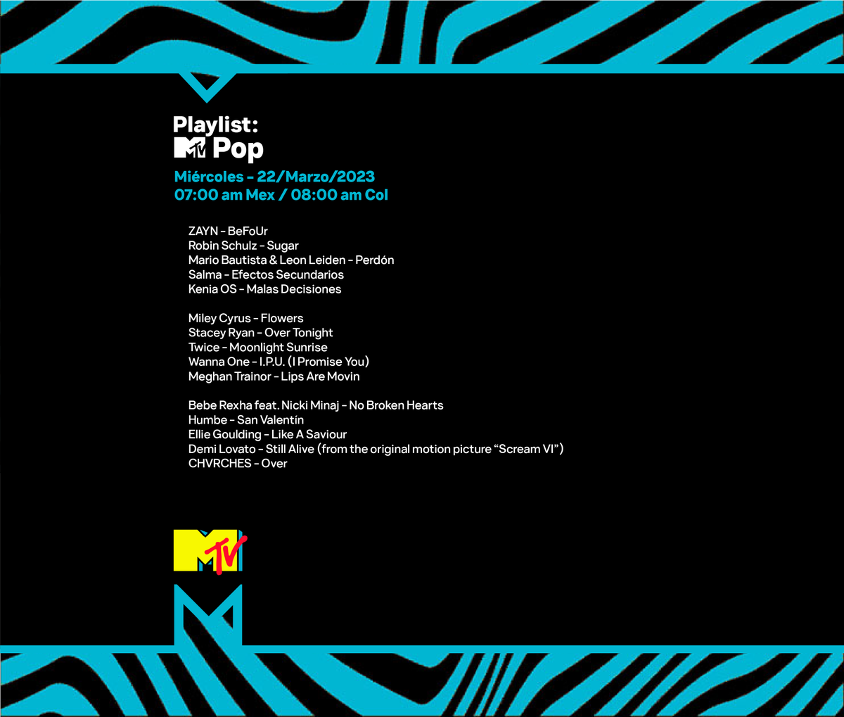 manucarrera_m's tweet photo. Esto fue lo que sonó en "Playlist: MTV Pop" (22/Marzo/2023)

@MTVLA #MTVPlaylist #MTVPop https://t.co/3DdsXLtwxo