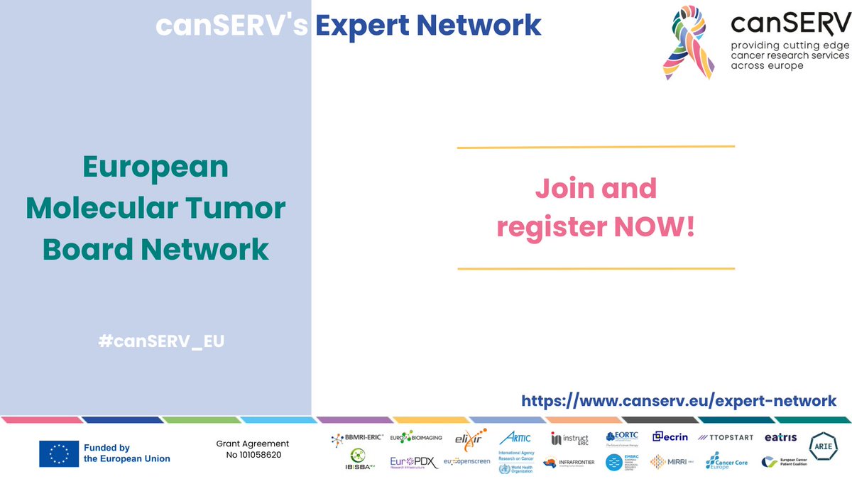 canSERV_EU's tweet photo. 📢 Join #canSERV_EU’s European Molecular Tumor Board Network and make an #impact! 

It aims to set up SOPs as consensus standards &amp; a public registry of MTB recommendations.

Are you a physician, scientist, patient representative or ethicist? Register NOW👉https://t.co/TVrXBvheLZ https://t.co/PT8uKmSSJx