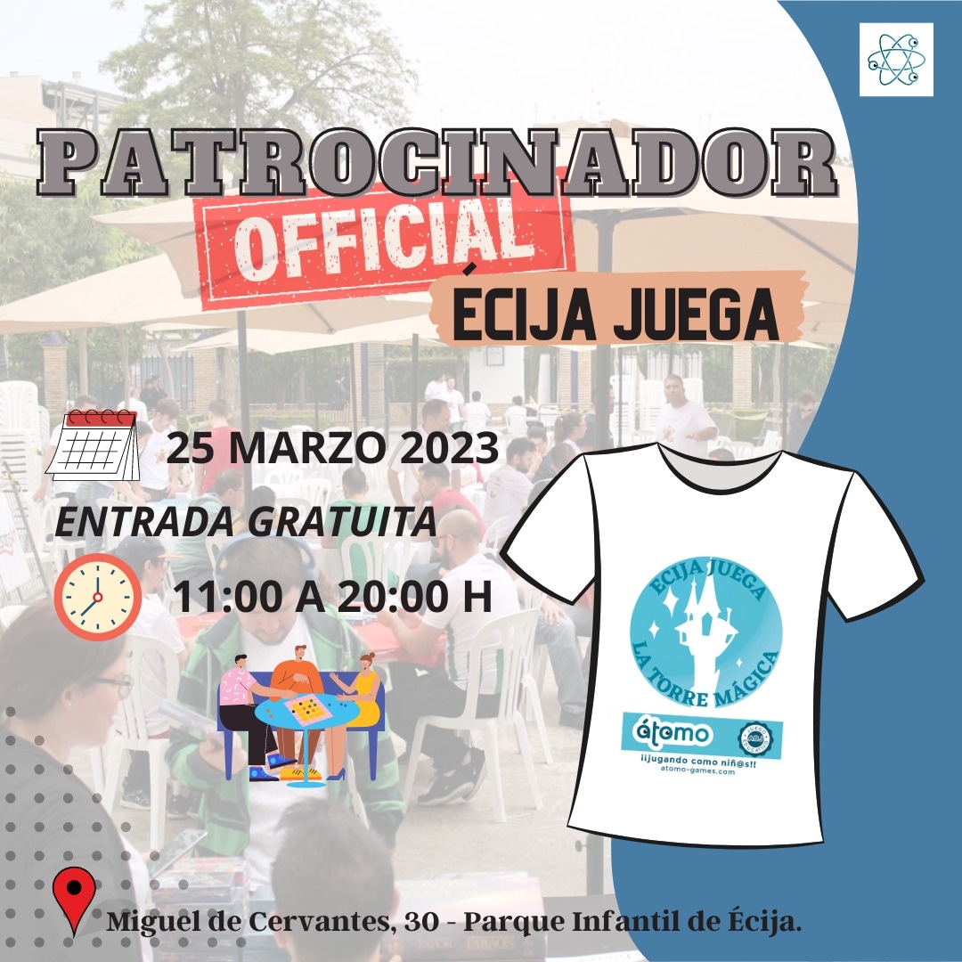 la_torre_magica's tweet photo. Tenemos el placer de anunciar a @atomoeditorial como patrocinador oficial de nuestro 4 festival de juegos de mesa ECIJA JUEGA 😍👏.
Nos han hecho unas camisetas super molonas 😊
Una vez más, gracias amigos ☺️
#latorremagica #ecijajuega #atomogames #juegosdemesa https://t.co/lNHcabVpxc
