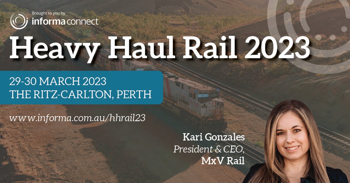 MxV Rail President &amp; CEO Kari Gonzales will serve as the International Keynote Address at the Heavy Haul Rail conference, hosted by Informa Australia, in Perth on Wednesday, March 23, at 9:05 a.m. informa.com.au/hhrail23 #hhrail23 #wearemxvrail