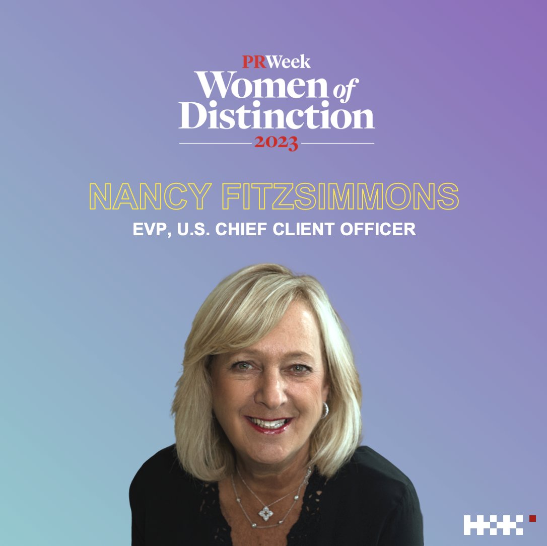 Proud of H+K’s U.S. Chief Client Officer, Nancy Fitzsimmons on being named to PRWeekUS’s 2023 Women of Distinction honorees list! Click to read more about Nancy and this year’s honorees bit.ly/3JDOXbJ #PRWeekWomenOfDistinction