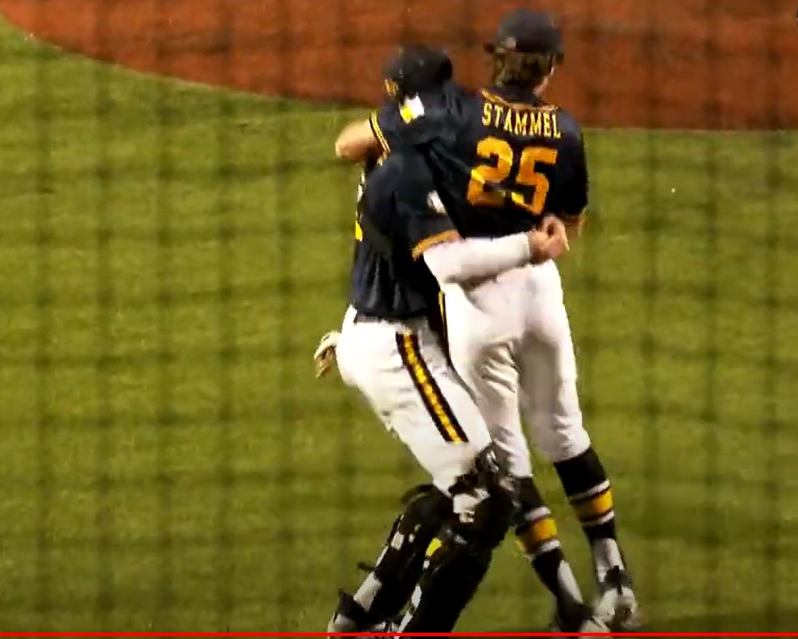 Perfect game alert. Parker Stephens celebrates with Max Stammel after pitching a gem of a game against the Irving Tigers last night. 21 batters up, 21 batters down, 17 strikeouts, no walks and only 4 balls put in play on the night. Charlie Schneider went yard as Scots win 5-0.