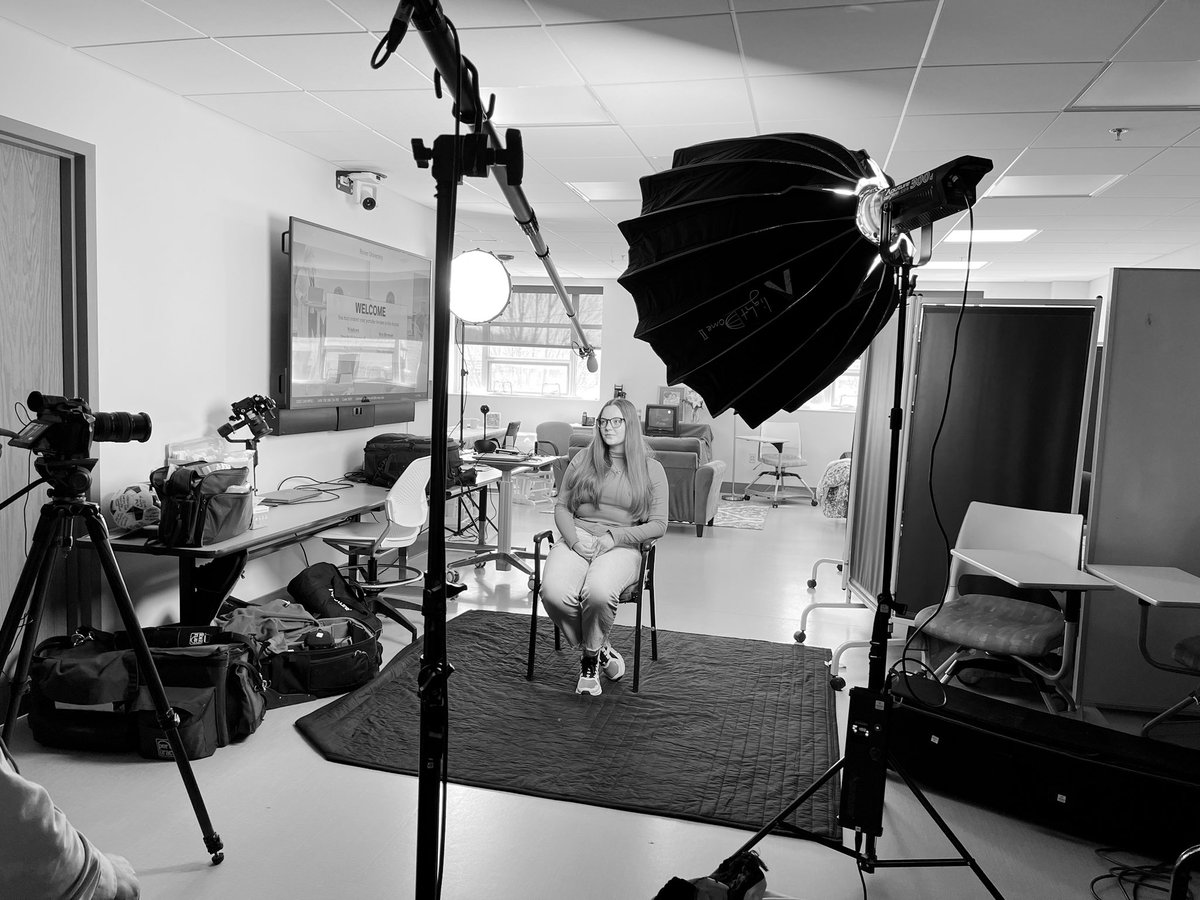 RivUniversity's tweet photo. Lights, camera, action! Students and staff sat down to talk about their experiences at Rivier and the growth of the University. #rivieruniversity #higherandbetter https://t.co/ZB6VJKiFA4