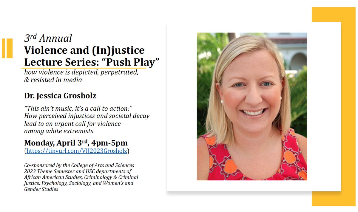 For anyone who's interested, I'm giving a virtual talk at <a href="/UofSC/">University of South Carolina</a> on 4/3 at 4pm about my research on white power music. Excited to share this disturbing, but vital work! <a href="/UofSC_Crim/">USC Criminology & CJ</a> <a href="/USFCriminology/">USF Criminology Dept.</a> <a href="/USFSM/">USF Sarasota-Manatee</a> <a href="/USFCBCS/">USF CBCS</a> #AcademicTwitter #AcademicChatter