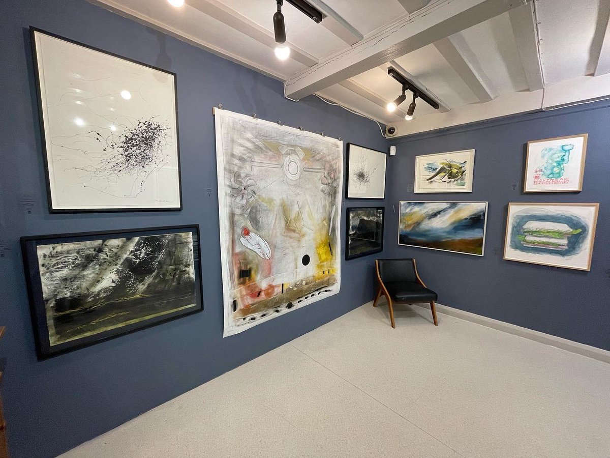 ryeartists's tweet photo. Hanging with Clive Garland’s Whirligig are Jane Beecham’s mixed media Monotypes ’Squall’ and ‘Bluff’ and two Wind Drawings in our Spring Exhibition at Rye Art Gallery @janebeecham #ryeartists https://t.co/AzuK7EEyHV