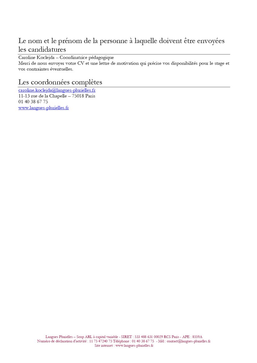 LanguesP's tweet image. [Offre de #stage]

Nous cherchons un·e stagiaire formateur·rice en Français Langue Etrangère #FLE ! Etudiant·e en Master 1 ou Master 2 ? Vous avez de vous investir et d&apos;accompagner un groupe en formation de français professionnel ?

@CDRIML_IDF @Label_FLE @AgenceFLE