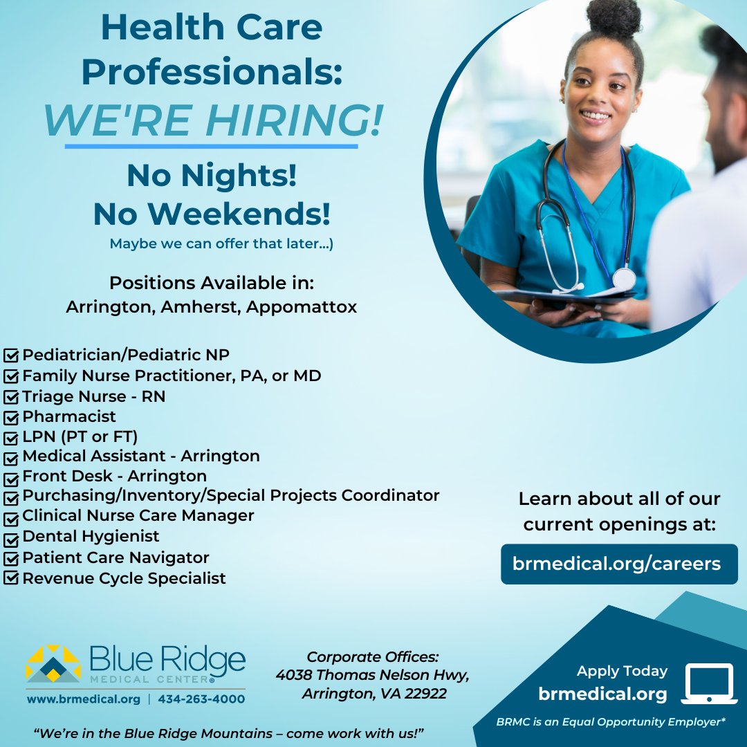 BRMedicalCenter's tweet photo. 🚨WE'RE HIRING!🚨

Look at our positions and head on over to https://t.co/mvjVZ44McC to apply!

We look forward to meeting you! https://t.co/E38IzAFmoV
