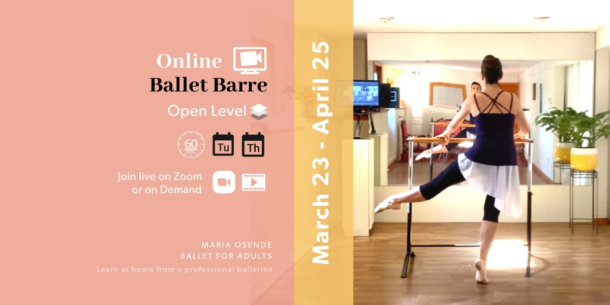 MariaOsende's tweet photo. Online Ballet Barre 🩰 Start Tomorrow - Easy-to-follow open level ballet class. Not sure? Try it out for free, sign up at https://t.co/wBJKB0gyQY.
9.30am Atlantic Time, 8.30am Eastern Time
#ballet #balletonline #adultballetclass https://t.co/7bXxZbmMvy